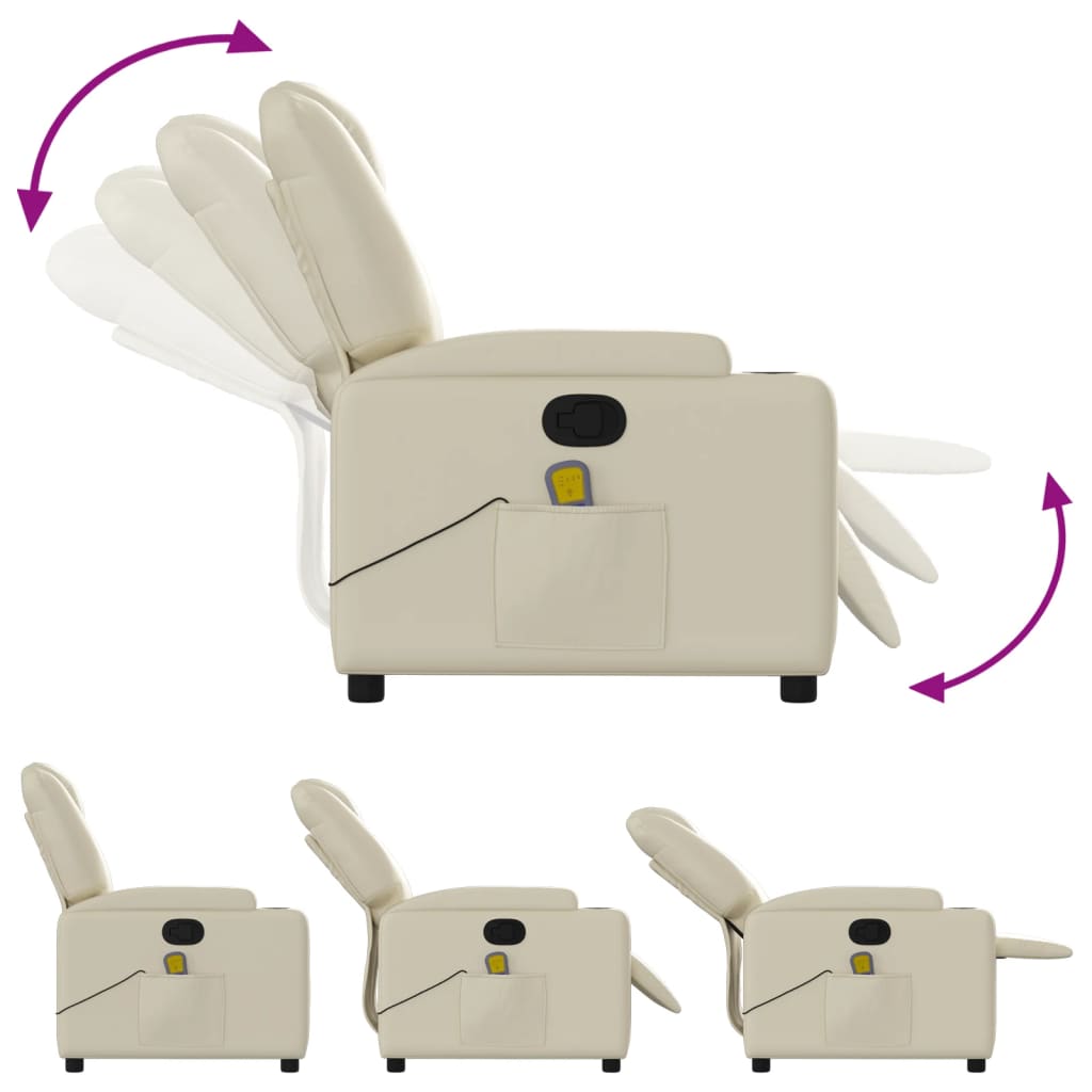 NNEVL Massage Recliner Chair Cream Faux Leather-4