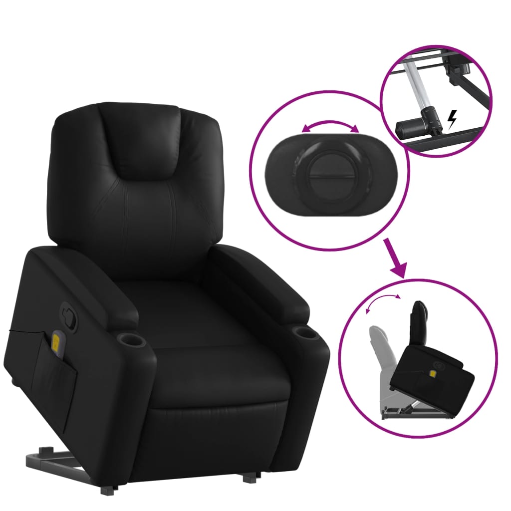 NNEVL Stand up Massage Recliner Chair Black Faux Leather-4