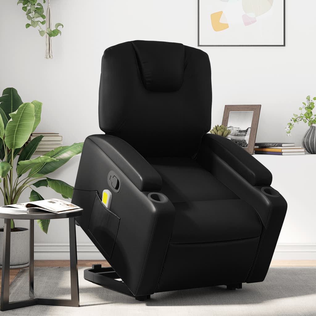 NNEVL Stand up Massage Recliner Chair Black Faux Leather-0
