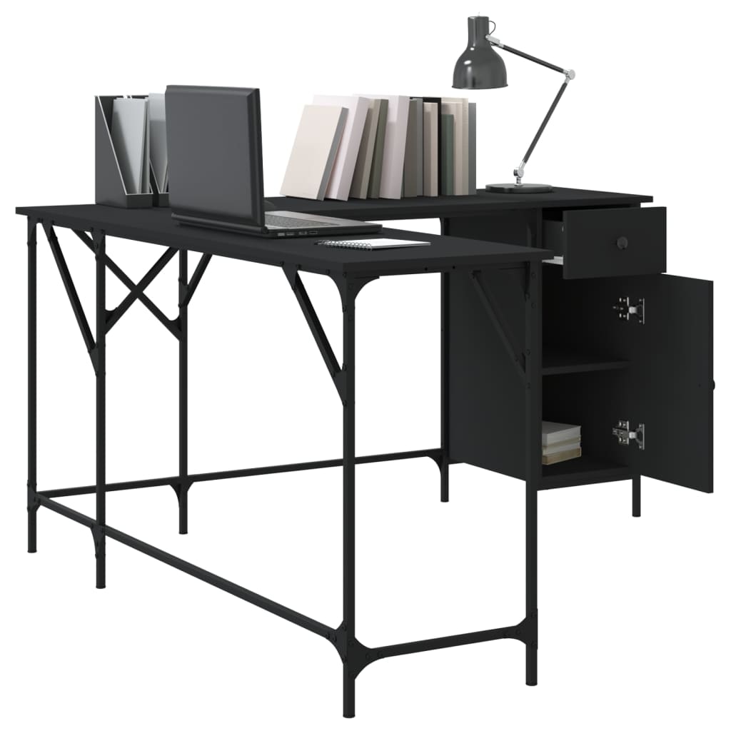 NNEVL Desk Black 141x141x75 cm Engineered Wood-2
