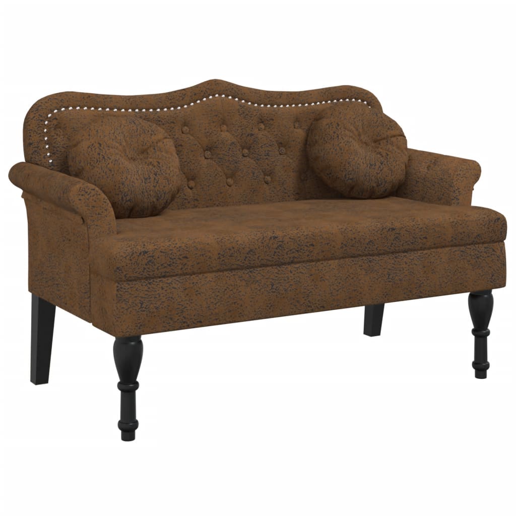 NNEVL Bench with Cushions Brown 120.5x65x75 cm Faux Suede Leather-1