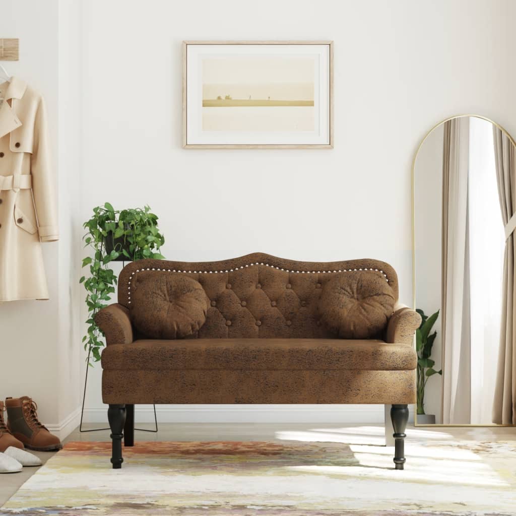 NNEVL Bench with Cushions Brown 120.5x65x75 cm Faux Suede Leather-0