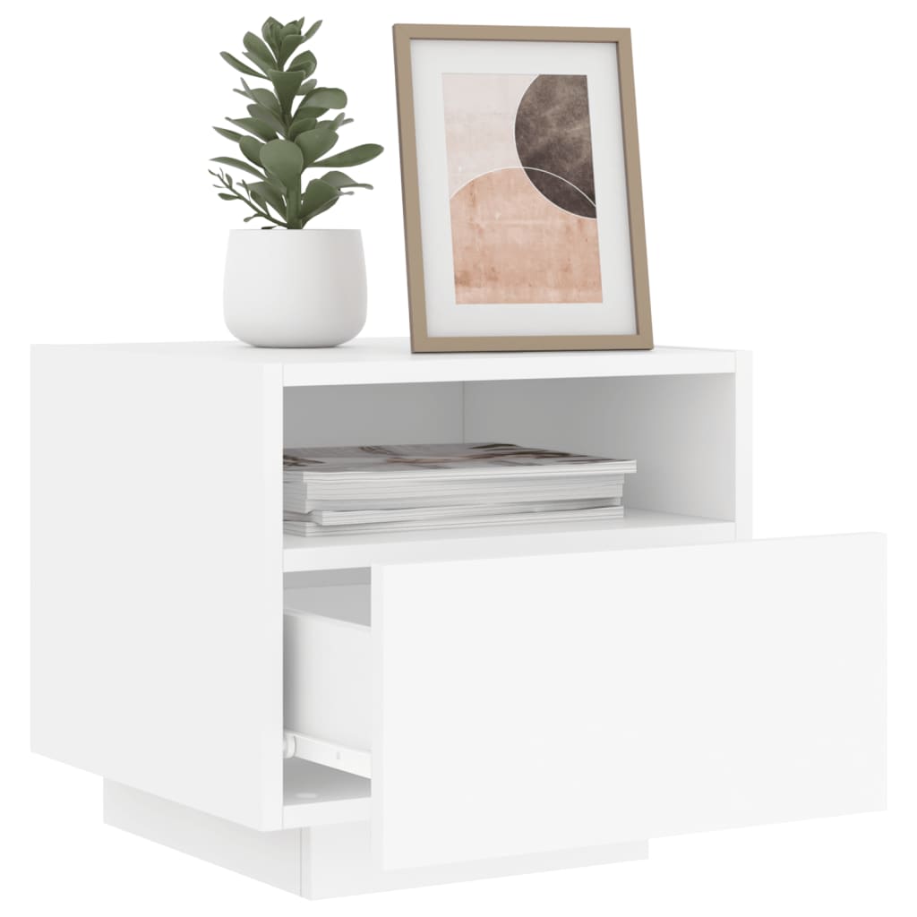 NNEVL Bedside Cabinets with LED Lights 2 pcs White 40x39x37 cm-3