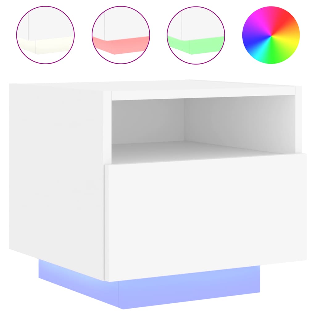 NNEVL Bedside Cabinets with LED Lights 2 pcs White 40x39x37 cm-4