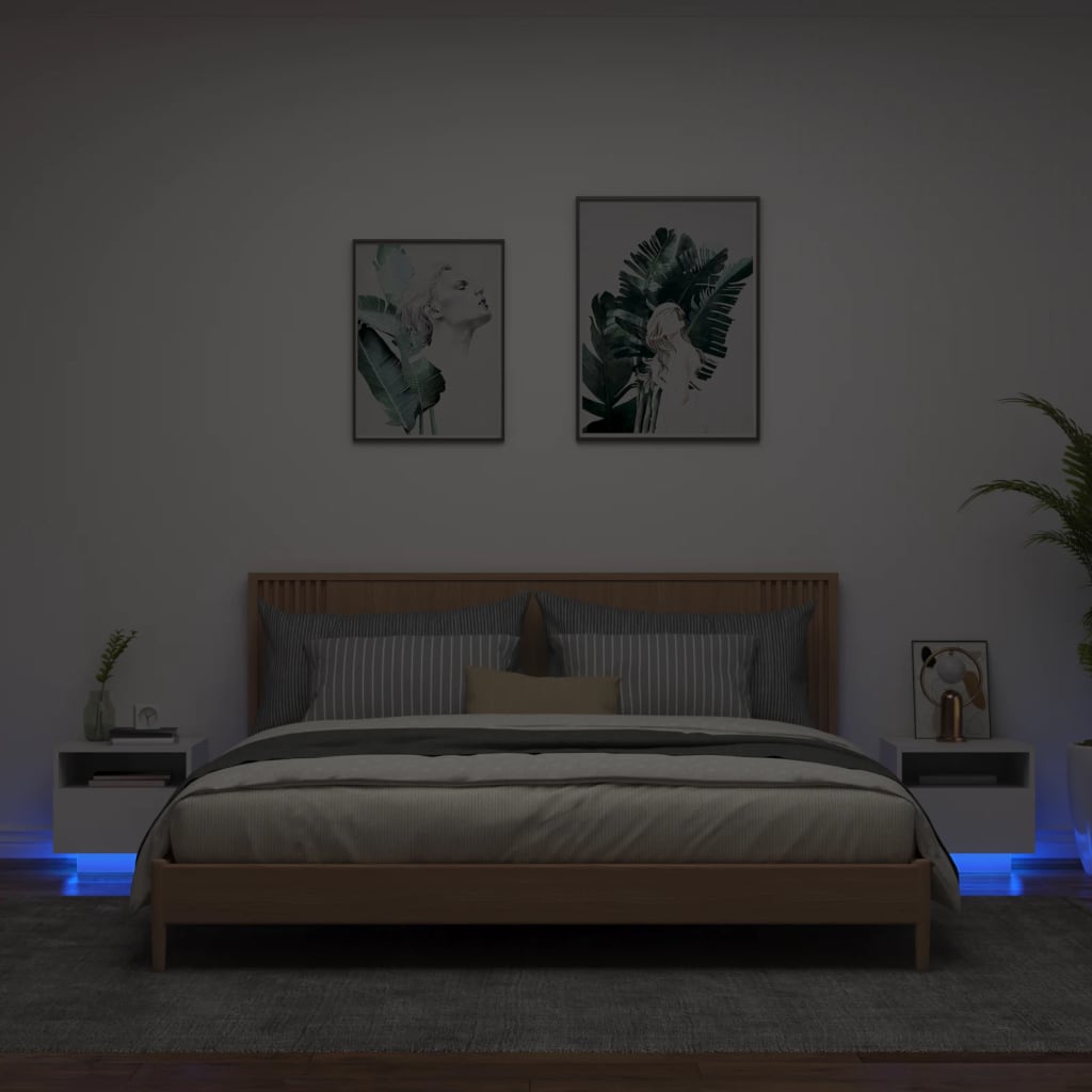 NNEVL Bedside Cabinets with LED Lights 2 pcs White 40x39x37 cm-0