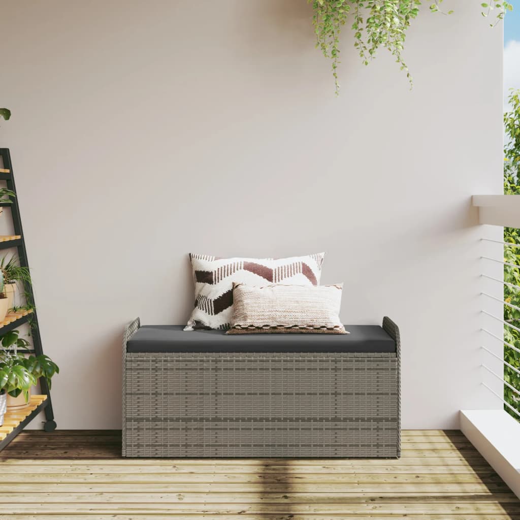 NNEVL Storage Bench with Cushion Grey 115x51x52 cm Poly Rattan-2