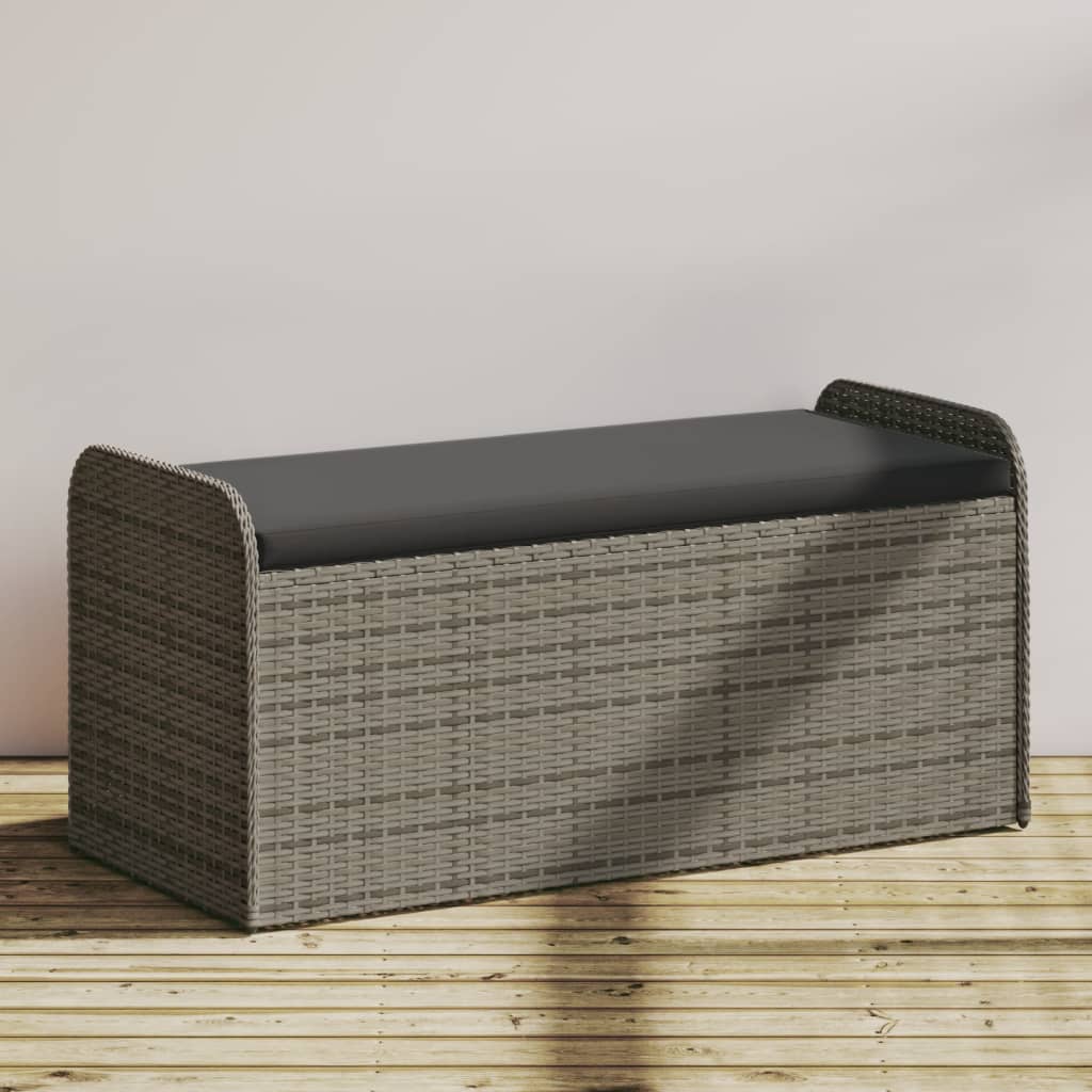 NNEVL Storage Bench with Cushion Grey 115x51x52 cm Poly Rattan-0