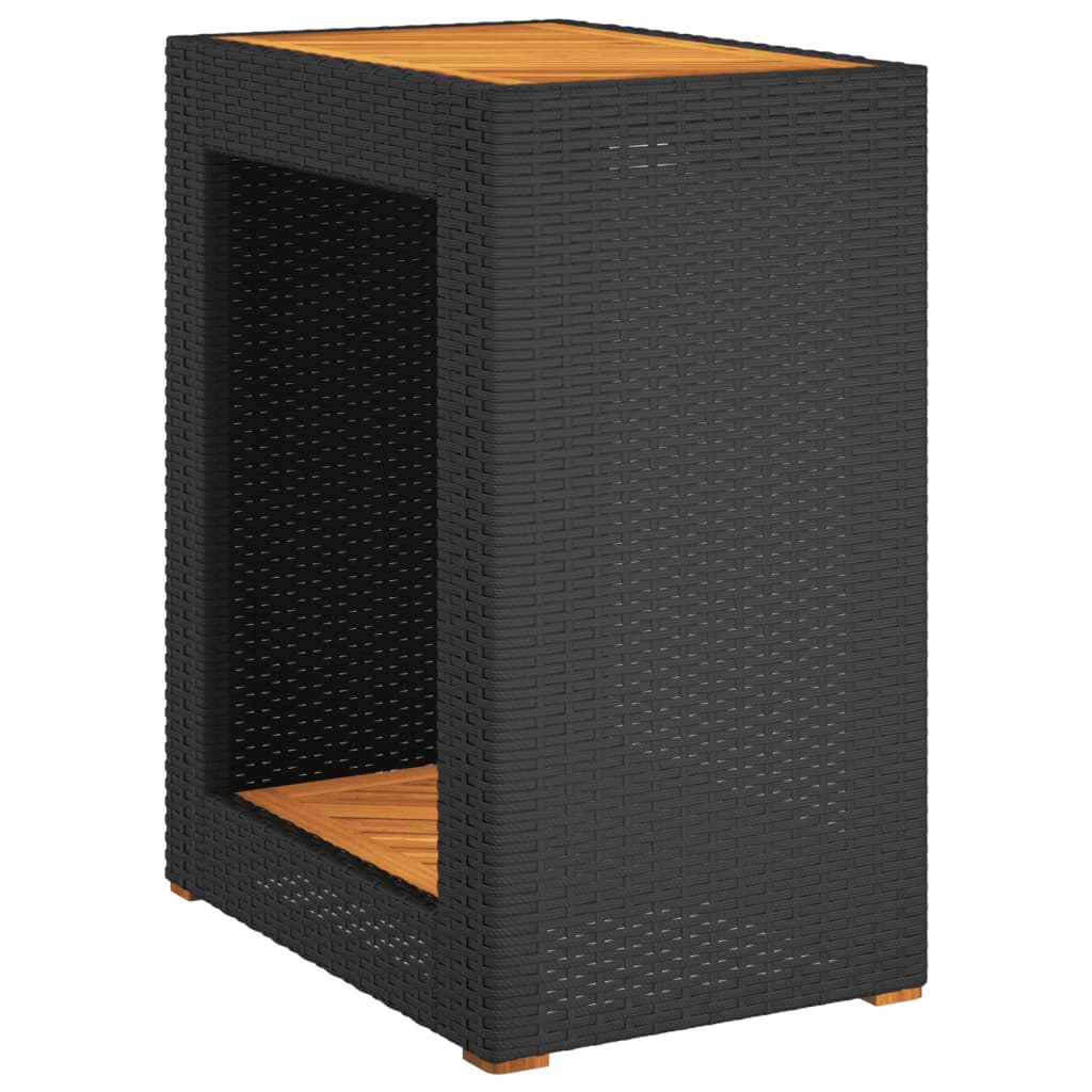 NNEVL Garden Side Table with Wooden Top Black 60x40x75 cm Poly Rattan-1