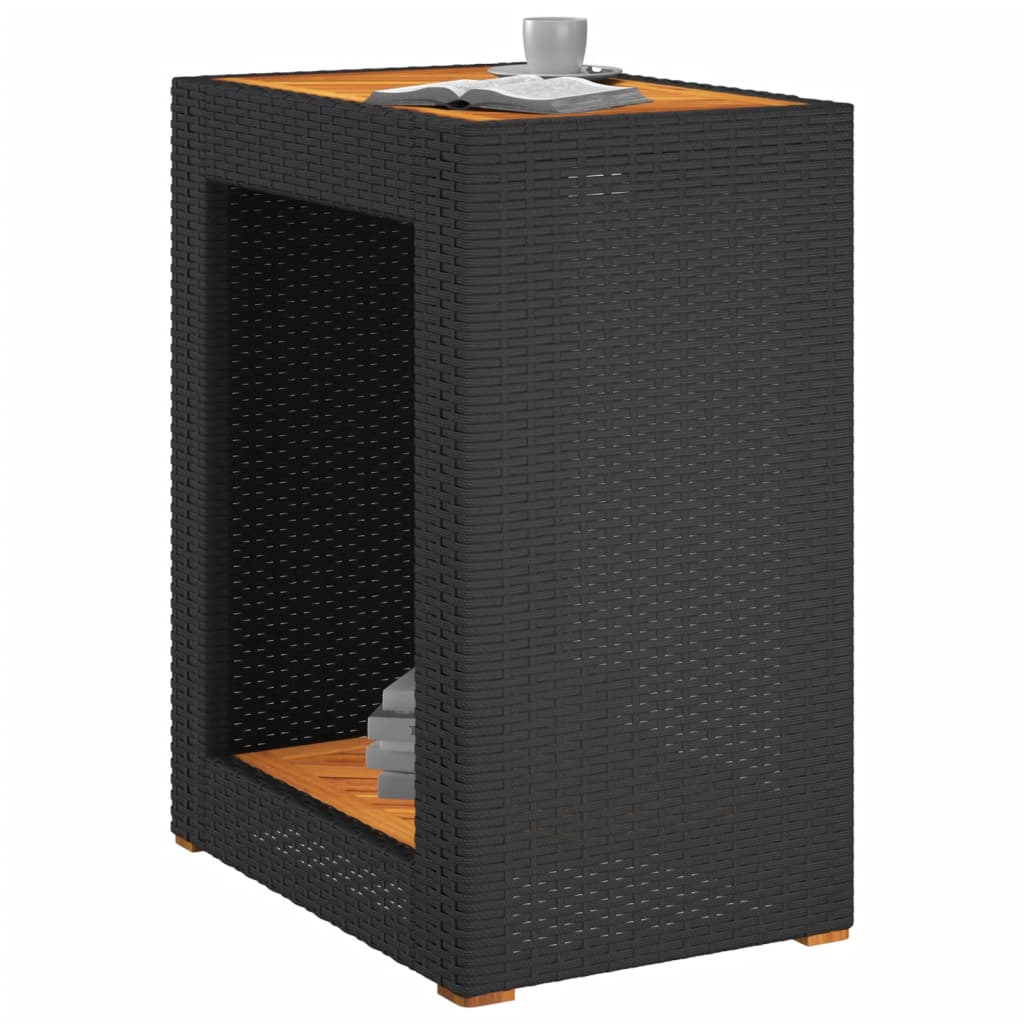 NNEVL Garden Side Table with Wooden Top Black 60x40x75 cm Poly Rattan-3