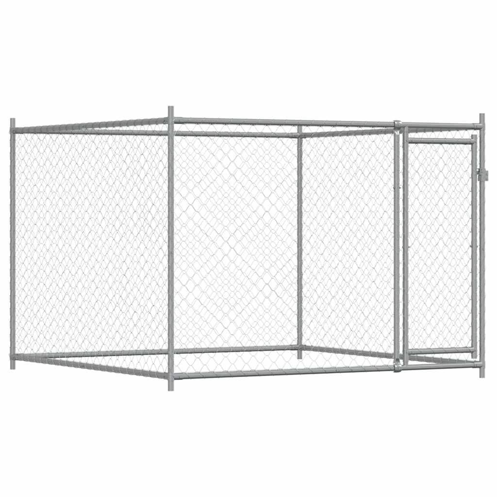 NNEVL Dog Cage with Door Grey 2x2x1.5 m Galvanised Steel-1
