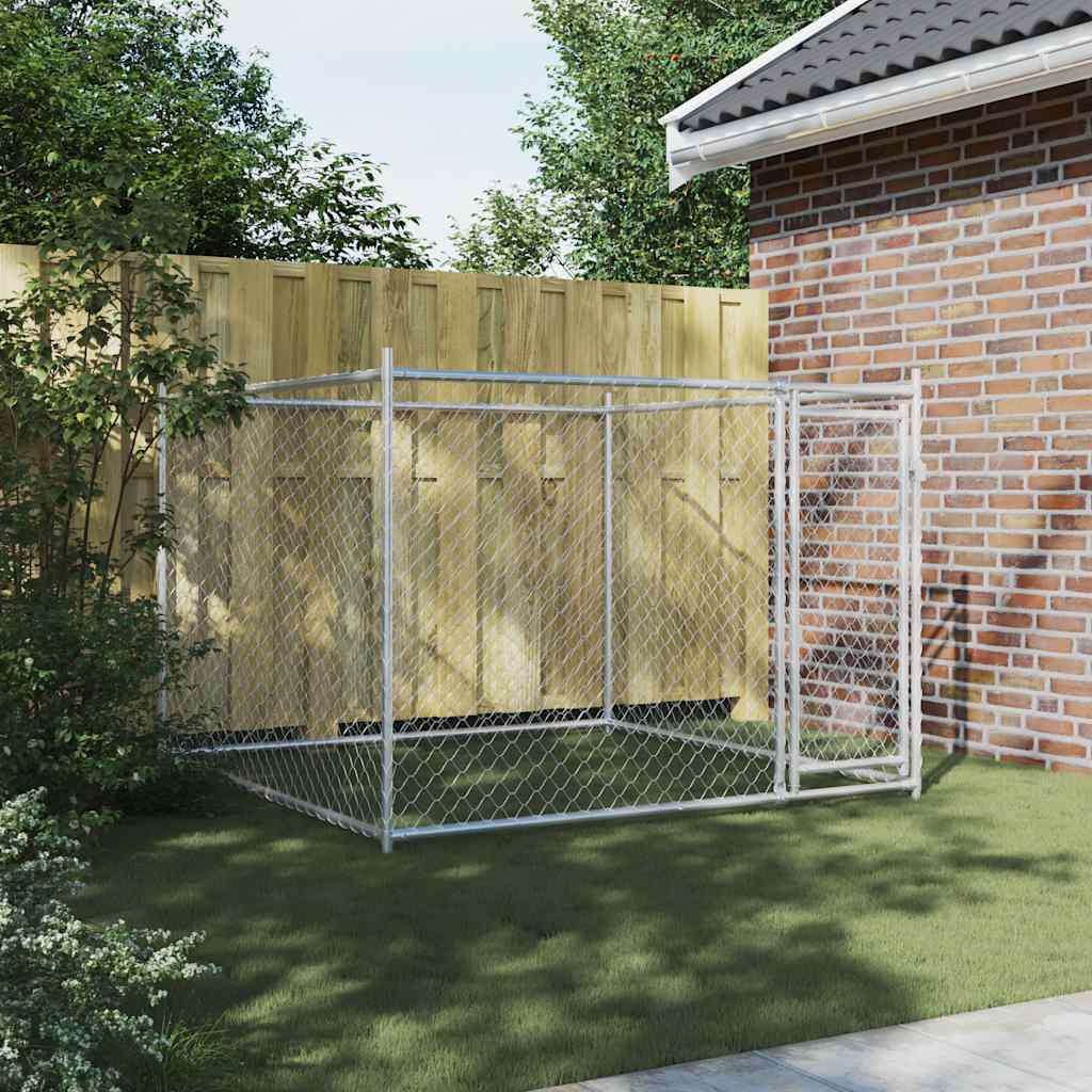 NNEVL Dog Cage with Door Grey 2x2x1.5 m Galvanised Steel-2