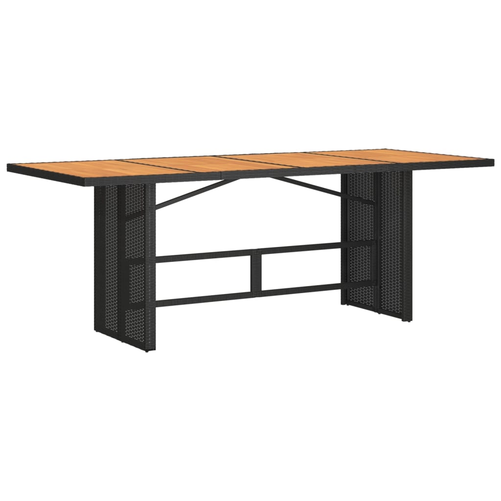 NNEVL Garden Table with Acacia Wood Top Black 190x80x75 cm Poly Rattan-1