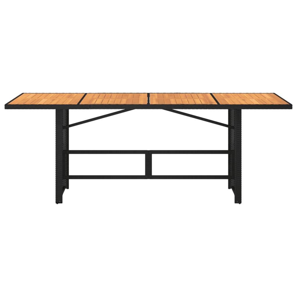 NNEVL Garden Table with Acacia Wood Top Black 190x80x75 cm Poly Rattan-3