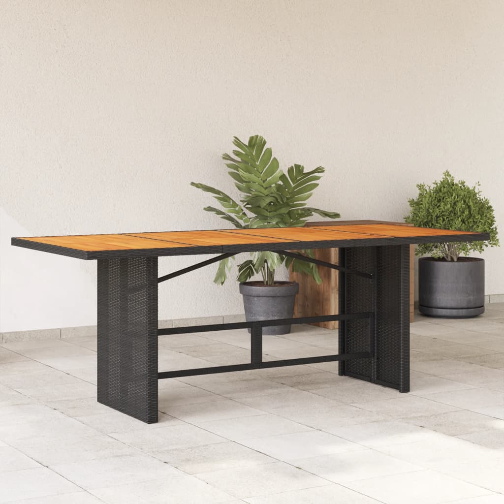 NNEVL Garden Table with Acacia Wood Top Black 190x80x75 cm Poly Rattan-0
