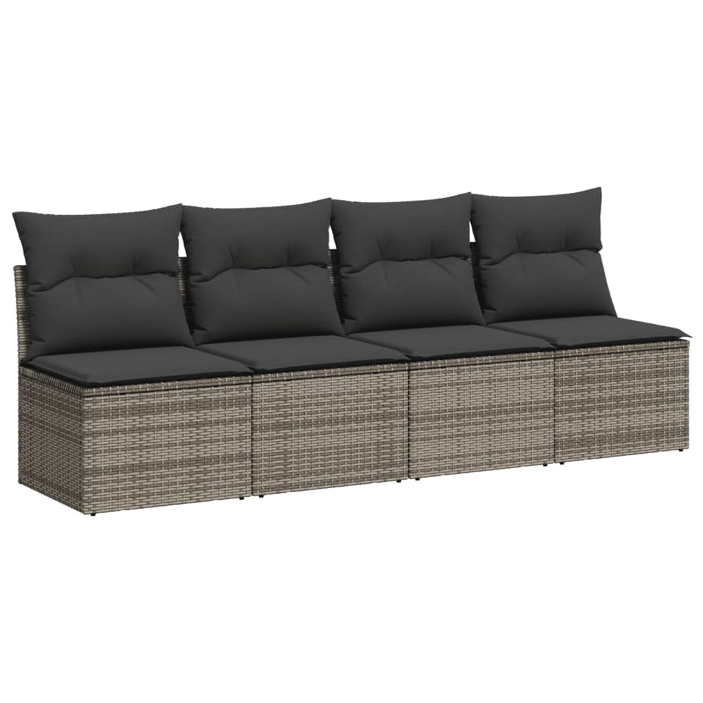 NNEVL Garden Sofa with Cushions 4-Seater Grey Poly Rattan-1