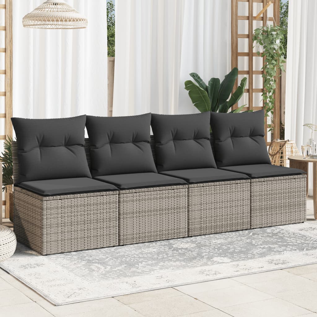 NNEVL Garden Sofa with Cushions 4-Seater Grey Poly Rattan-2