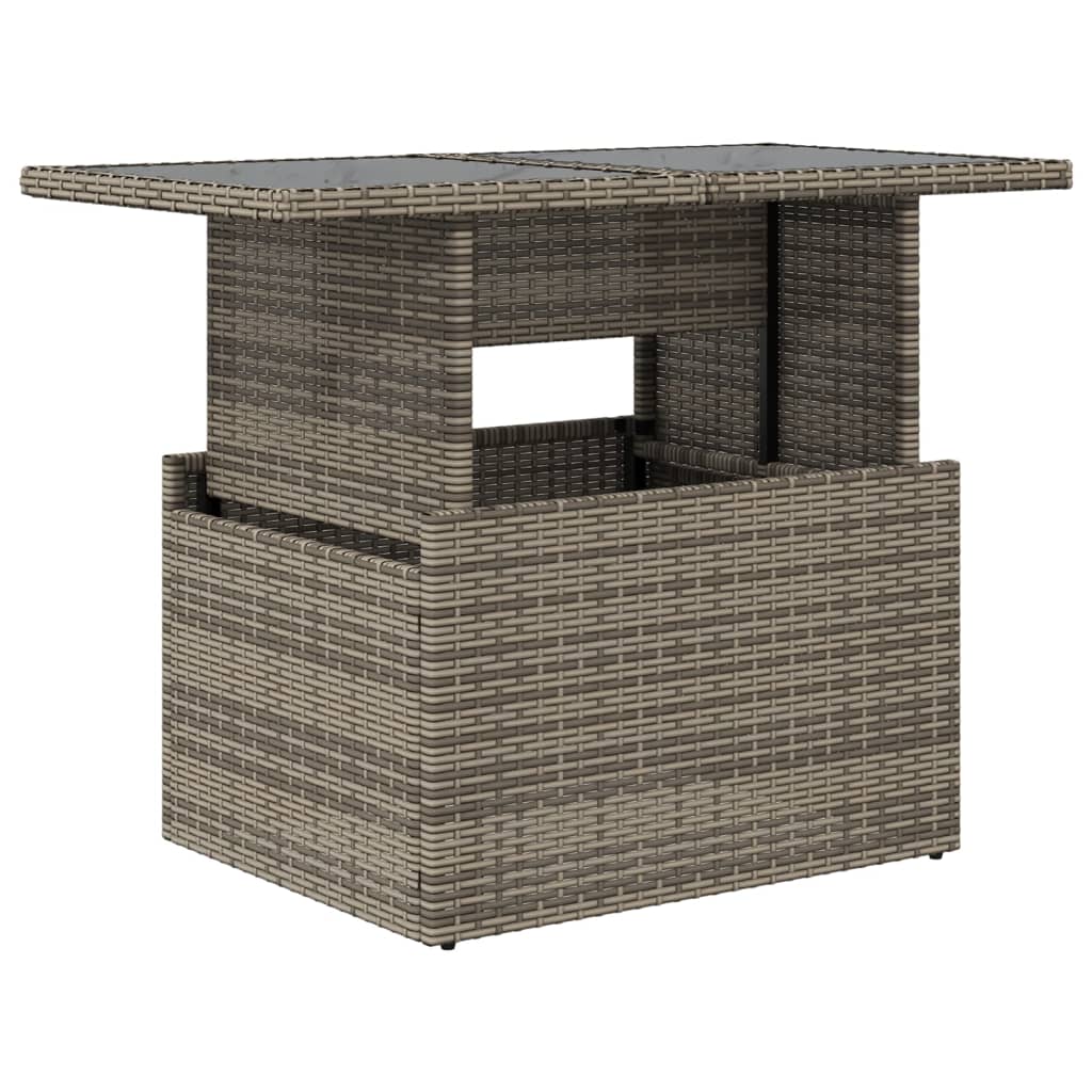NNEVL Garden Table with Glass Top Grey 100x55x73 cm Poly Rattan-1