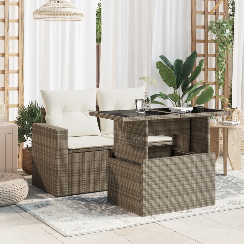 NNEVL Garden Table with Glass Top Grey 100x55x73 cm Poly Rattan-2