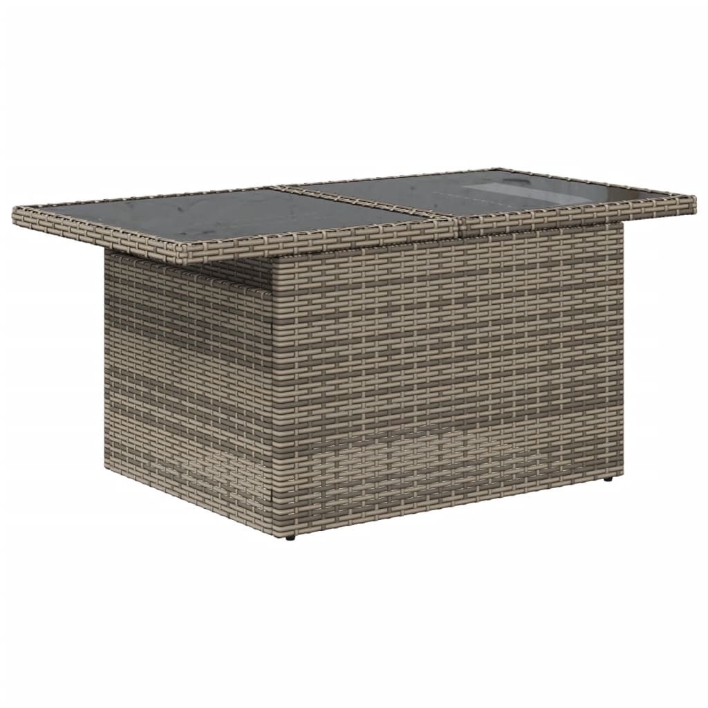 NNEVL Garden Table with Glass Top Grey 100x55x73 cm Poly Rattan-3