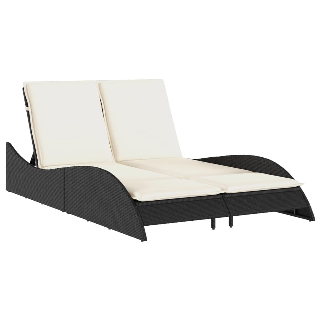 NNEVL Sun Lounger with Cushions Black 114x205x73 cm Poly Rattan-1