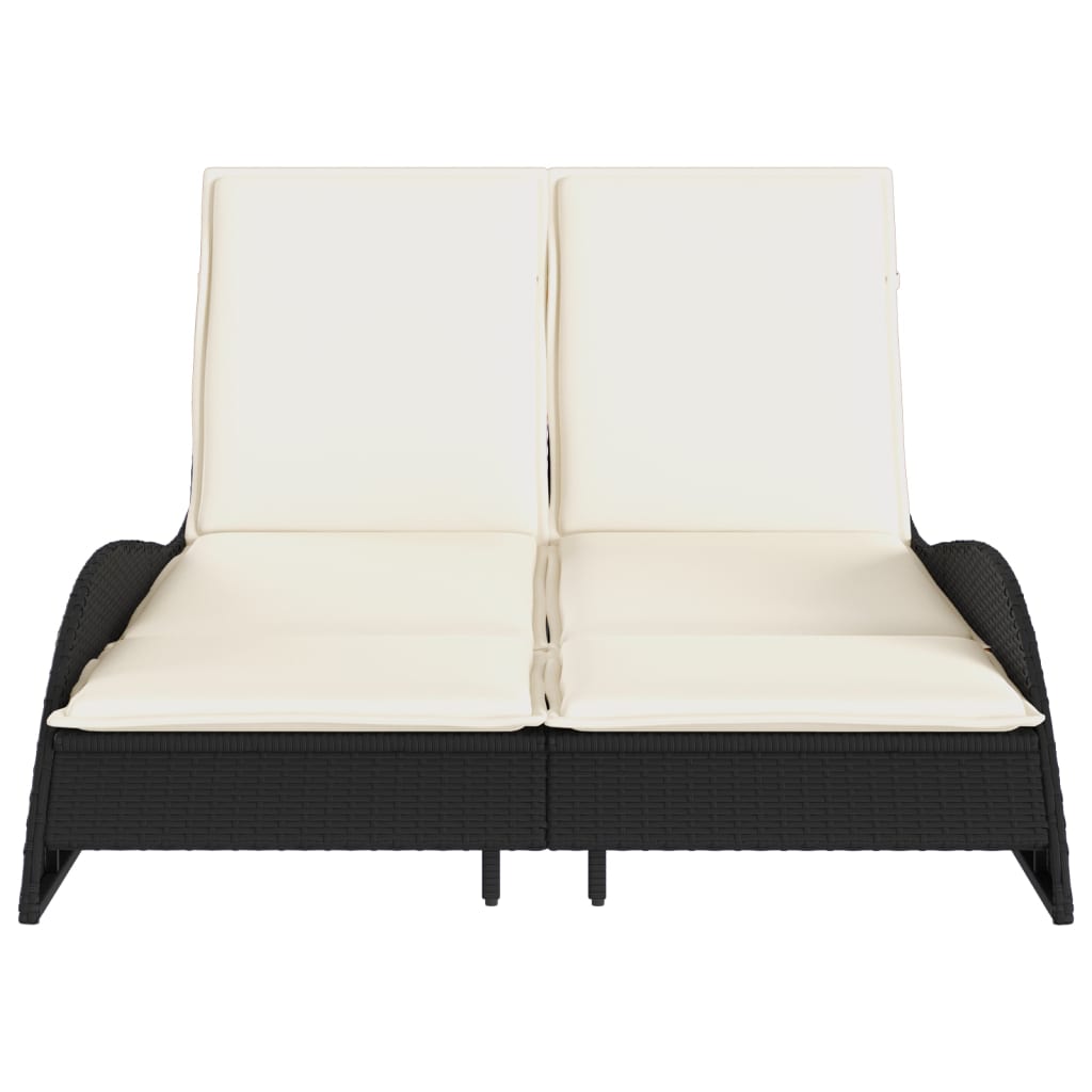 NNEVL Sun Lounger with Cushions Black 114x205x73 cm Poly Rattan-3