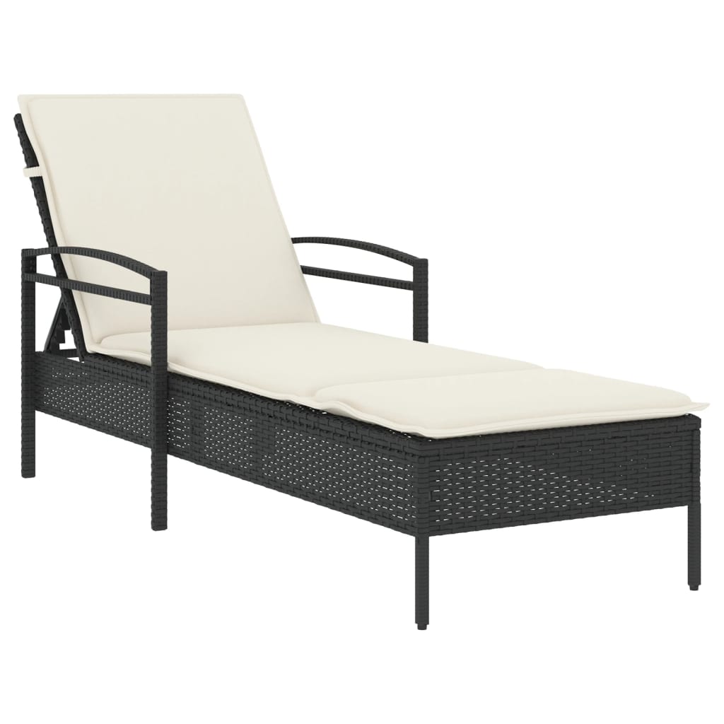 NNEVL Sun Lounger with Cushion Black 63x200x81 cm Poly Rattan-1
