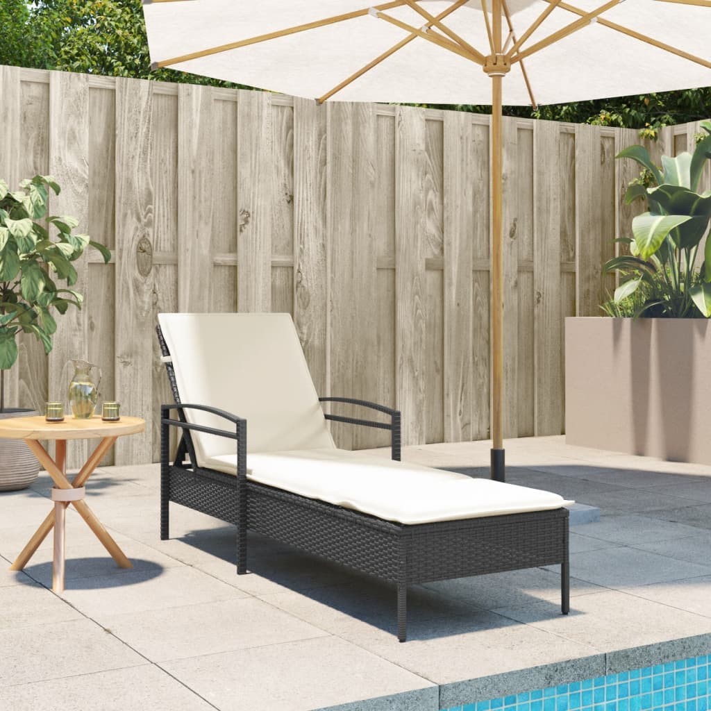 NNEVL Sun Lounger with Cushion Black 63x200x81 cm Poly Rattan-2