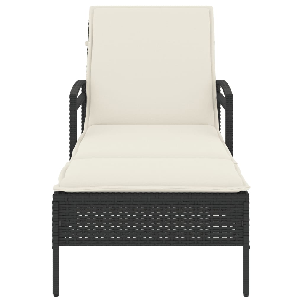 NNEVL Sun Lounger with Cushion Black 63x200x81 cm Poly Rattan-3