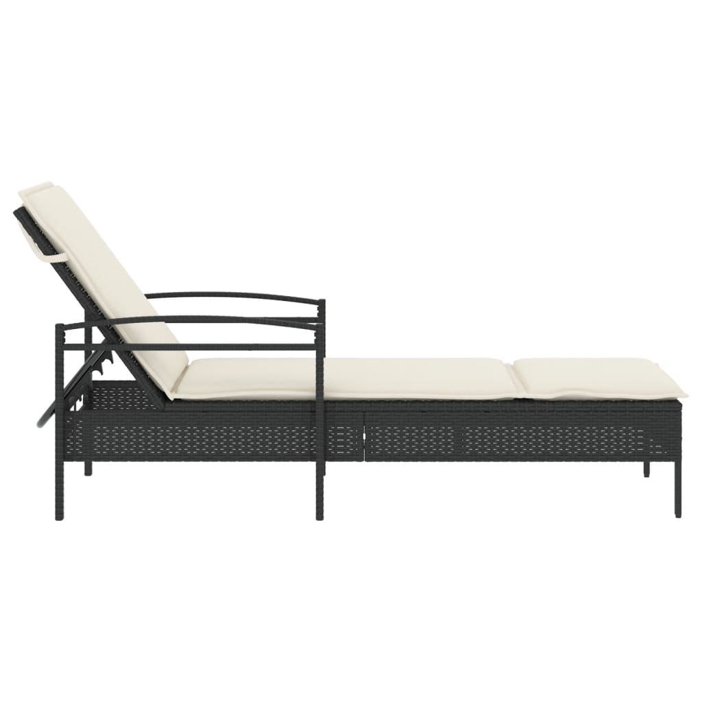 NNEVL Sun Lounger with Cushion Black 63x200x81 cm Poly Rattan-4