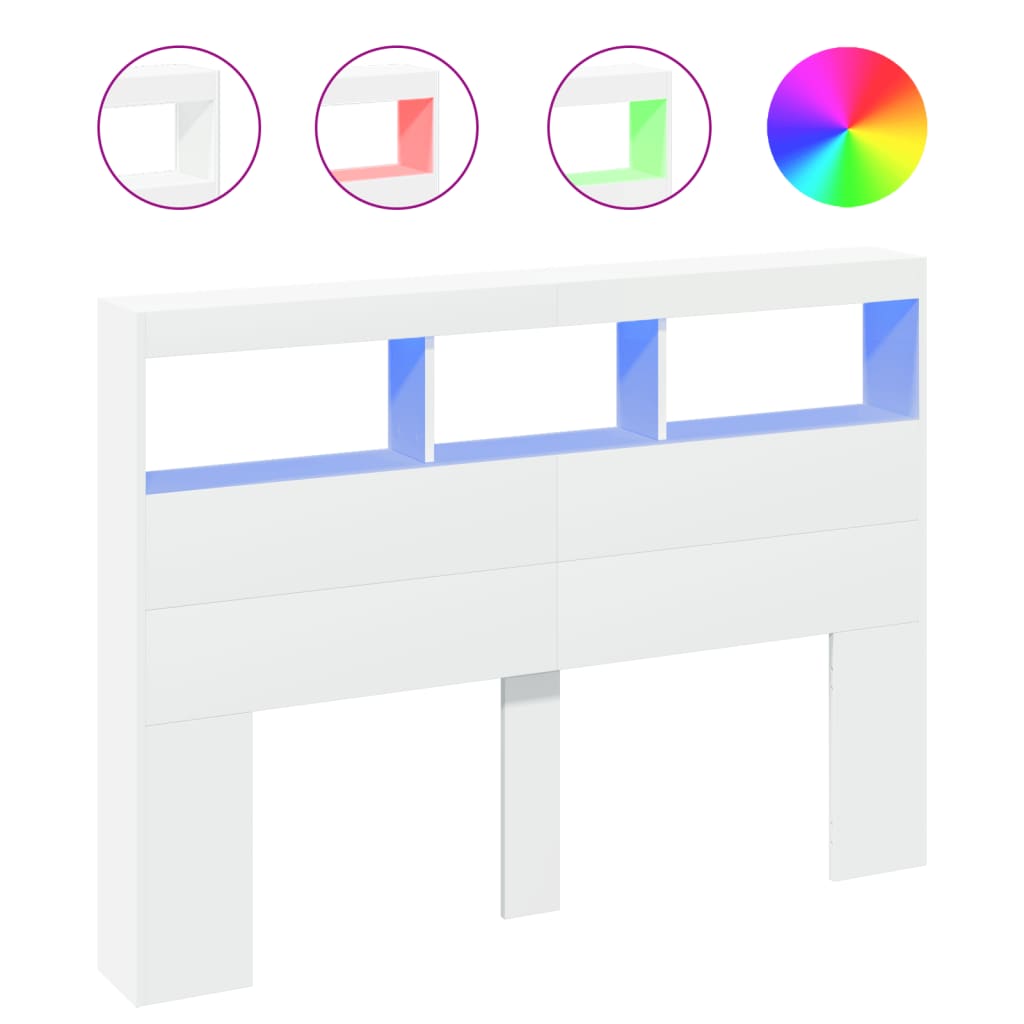NNEVL Headboard Cabinet with LED White 140x17x102 cm-1
