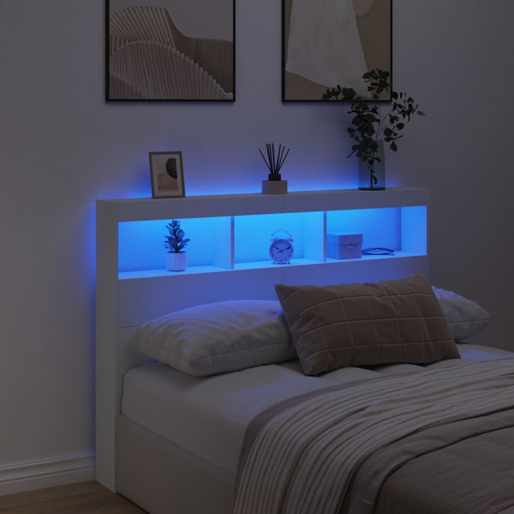 NNEVL Headboard Cabinet with LED White 140x17x102 cm-3