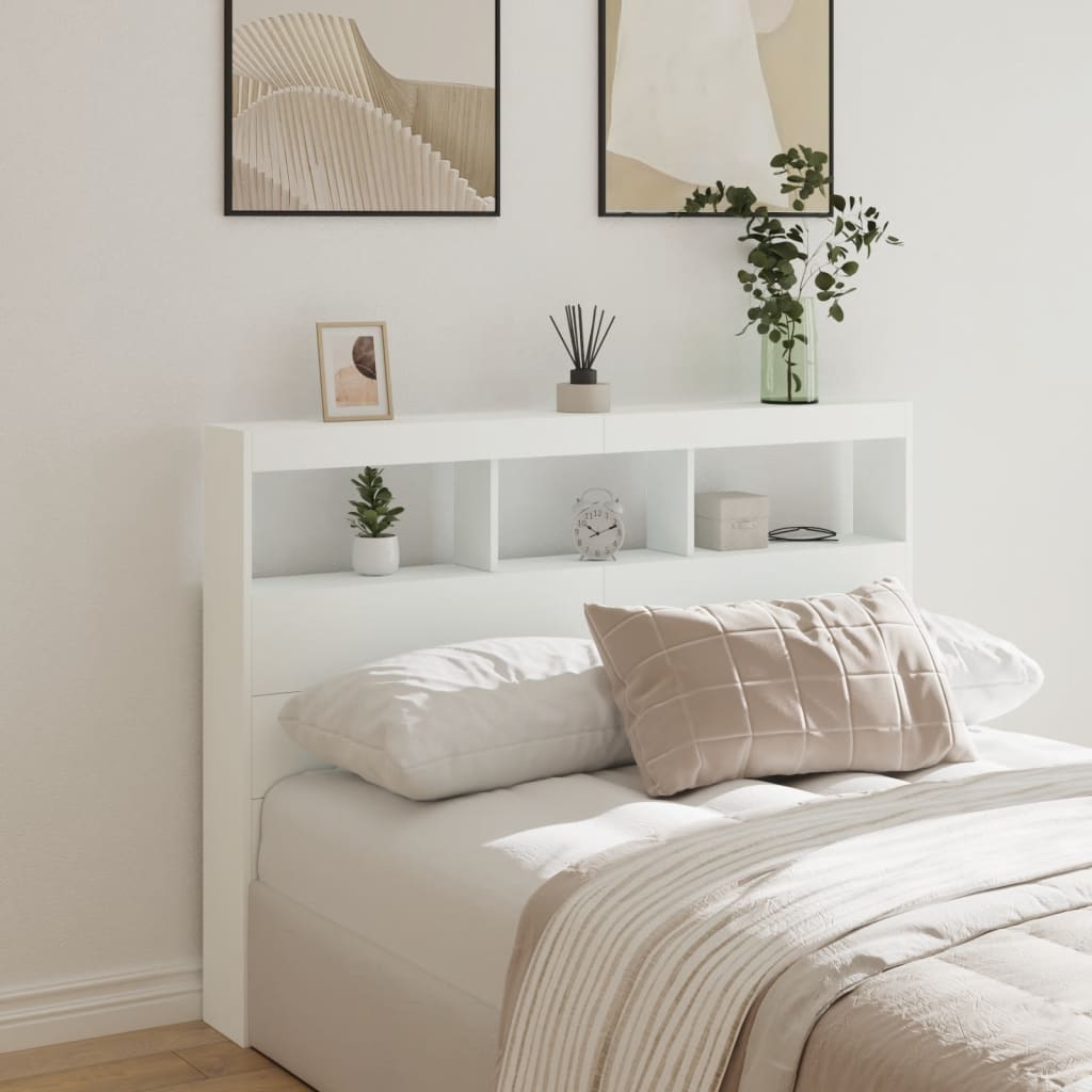 NNEVL Headboard Cabinet with LED White 140x17x102 cm-0