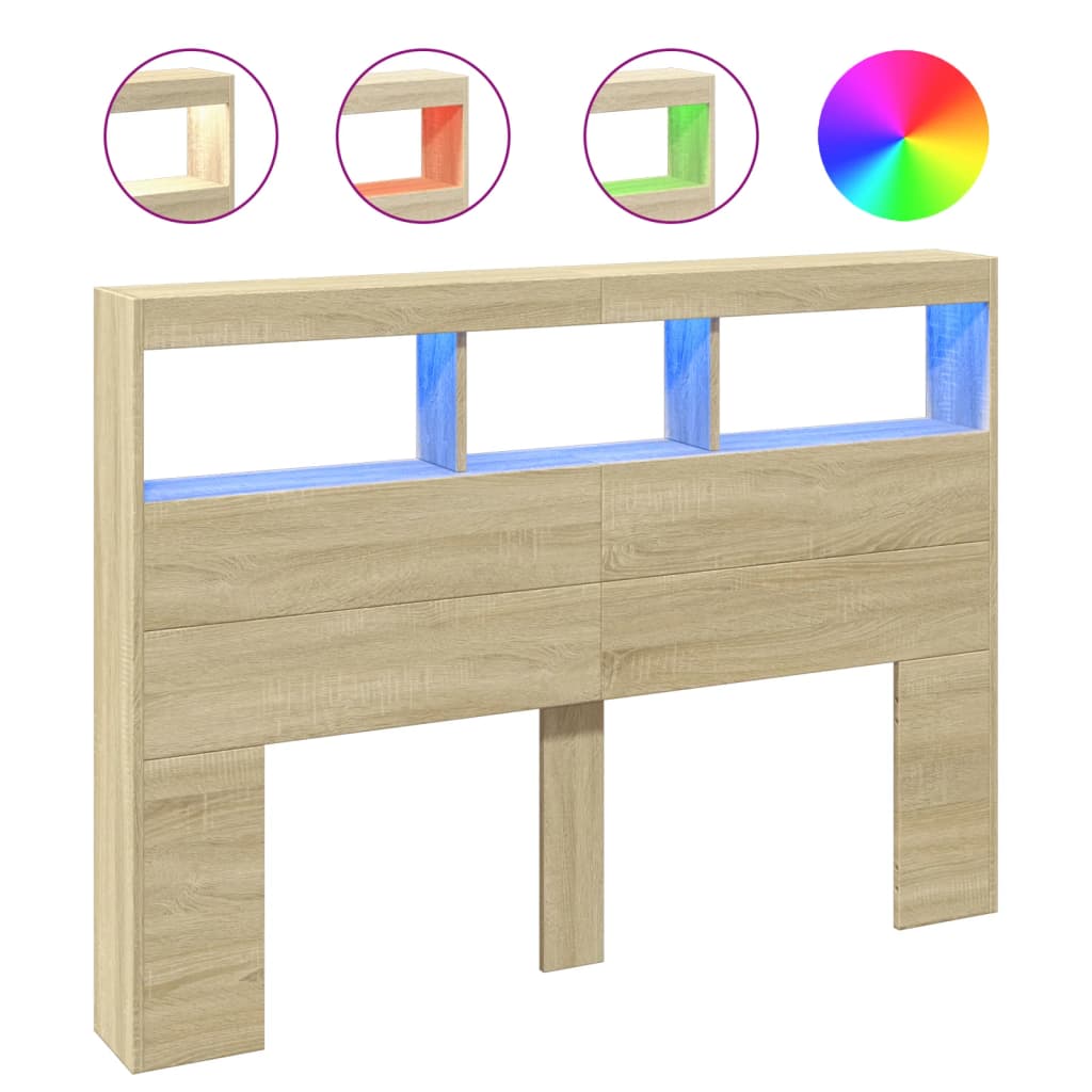 NNEVL Headboard Cabinet with LED Sonoma Oak 140x17x102 cm-1