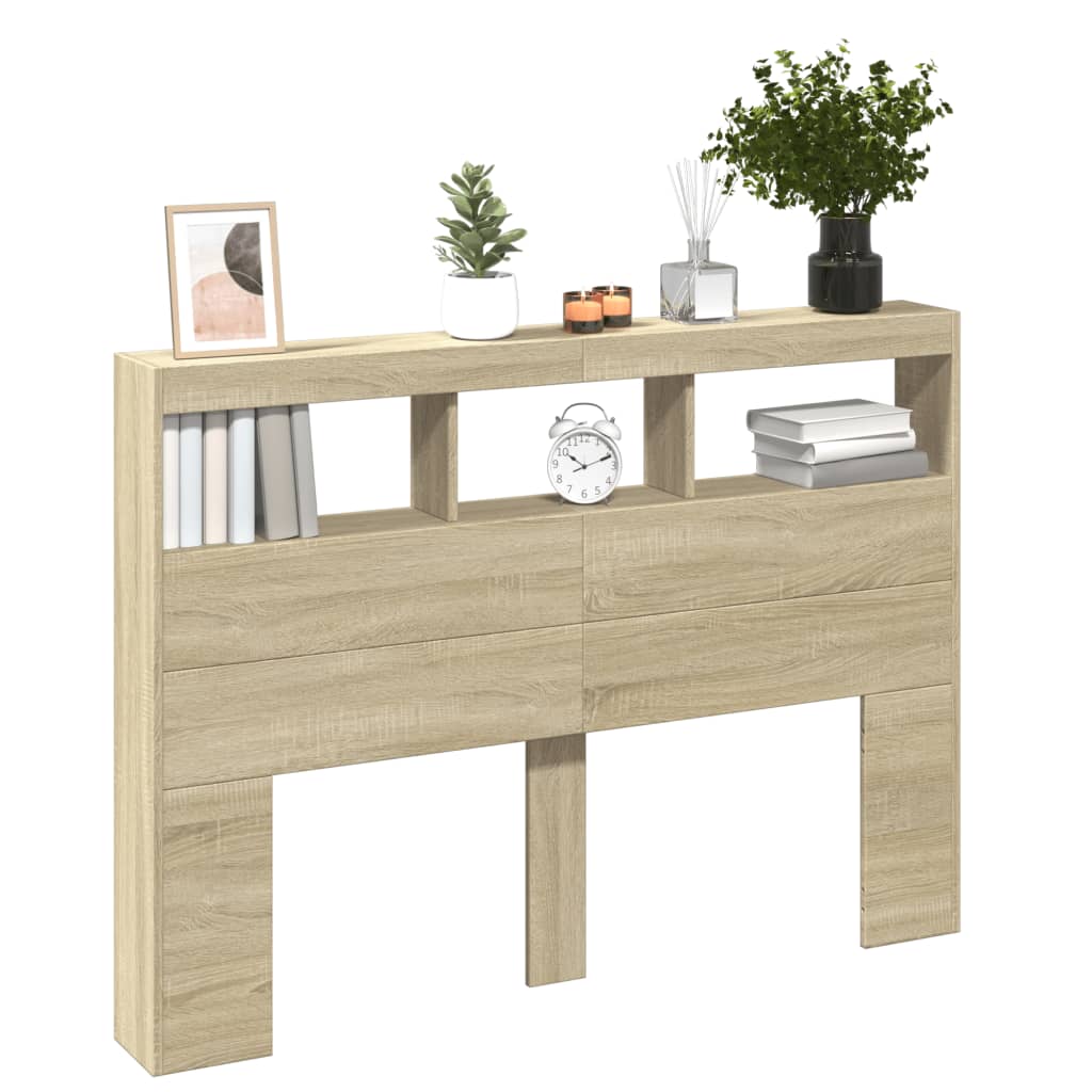 NNEVL Headboard Cabinet with LED Sonoma Oak 140x17x102 cm-4