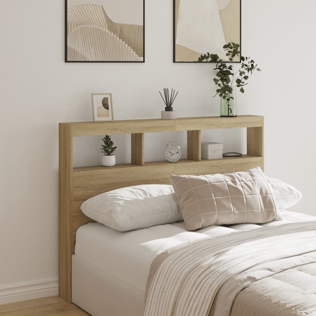 NNEVL Headboard Cabinet with LED Sonoma Oak 140x17x102 cm-0