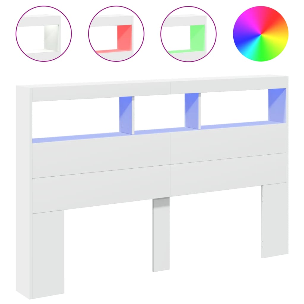 NNEVL Headboard Cabinet with LED White 160x17x102 cm-1
