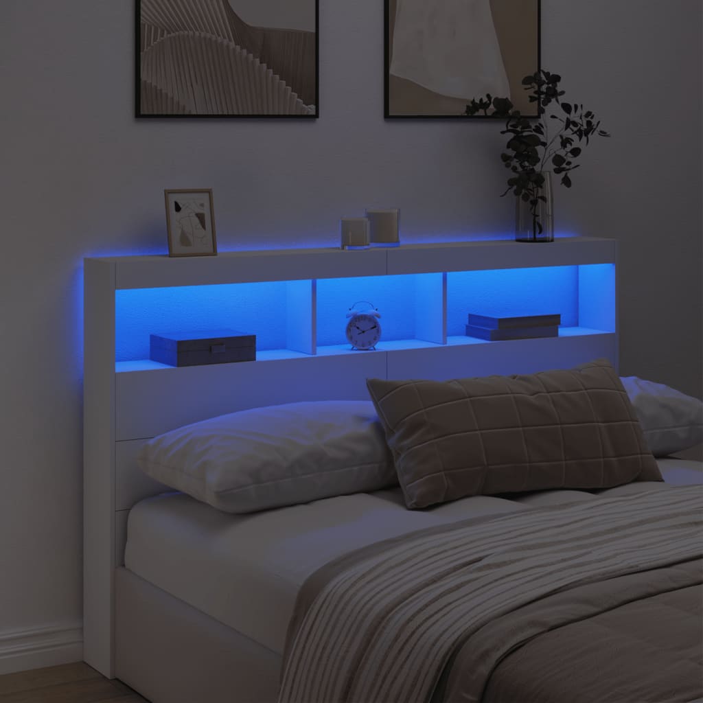 NNEVL Headboard Cabinet with LED White 160x17x102 cm-3