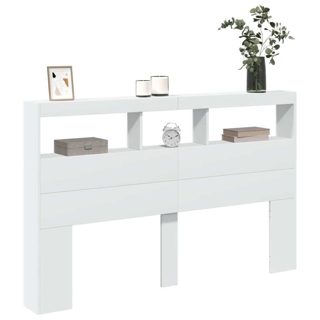 NNEVL Headboard Cabinet with LED White 160x17x102 cm-4