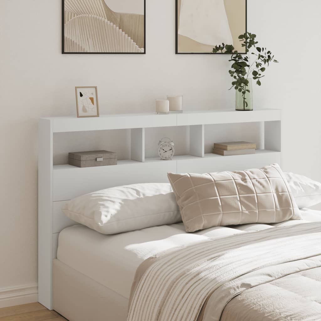 NNEVL Headboard Cabinet with LED White 160x17x102 cm-0