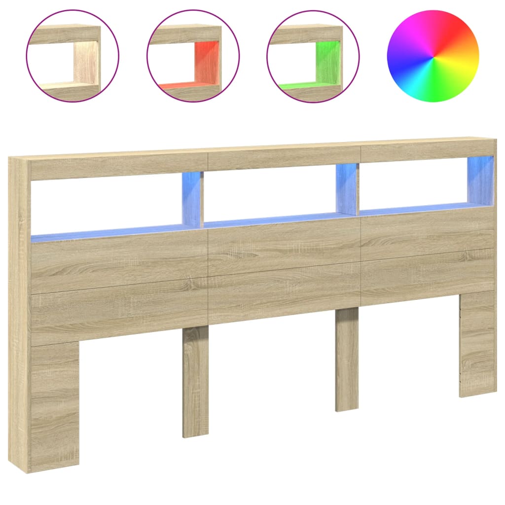 NNEVL Headboard Cabinet with LED Sonoma Oak 200x17x102 cm-1