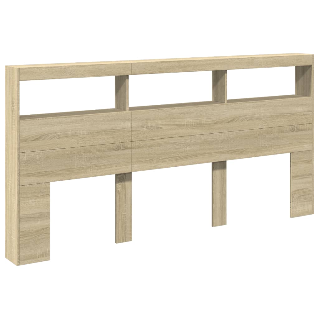 NNEVL Headboard Cabinet with LED Sonoma Oak 200x17x102 cm-2
