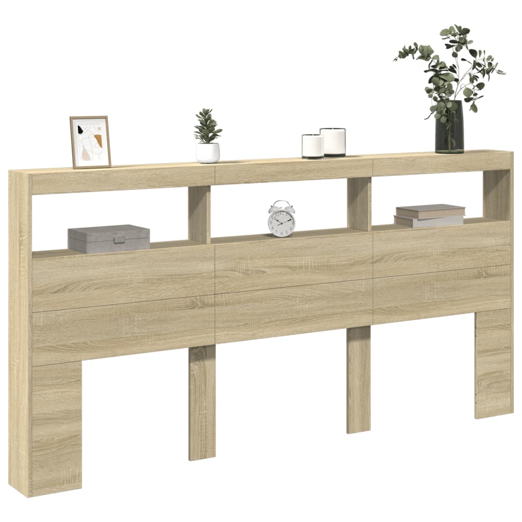 NNEVL Headboard Cabinet with LED Sonoma Oak 200x17x102 cm-4