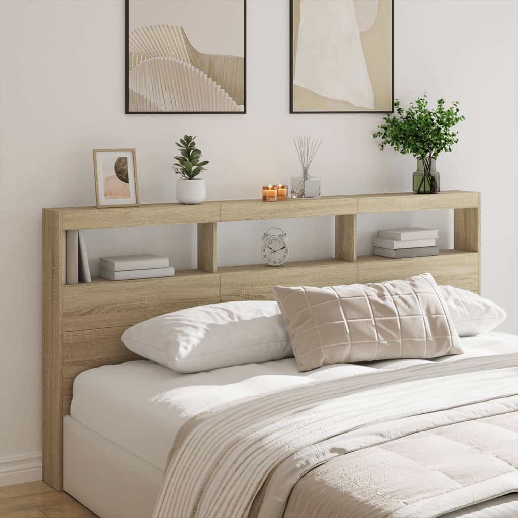 NNEVL Headboard Cabinet with LED Sonoma Oak 200x17x102 cm-0