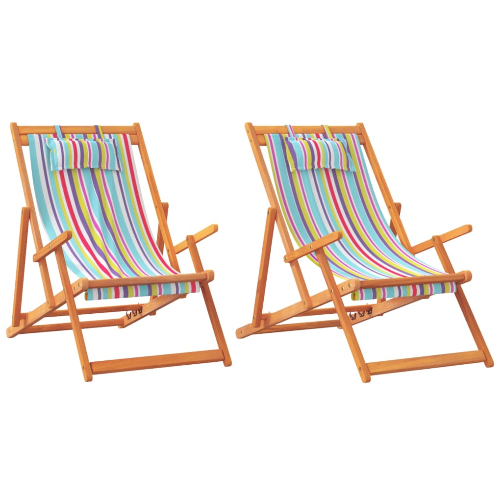 NNEVL Folding Beach Chairs 2 pcs Multicolour Fabric-1