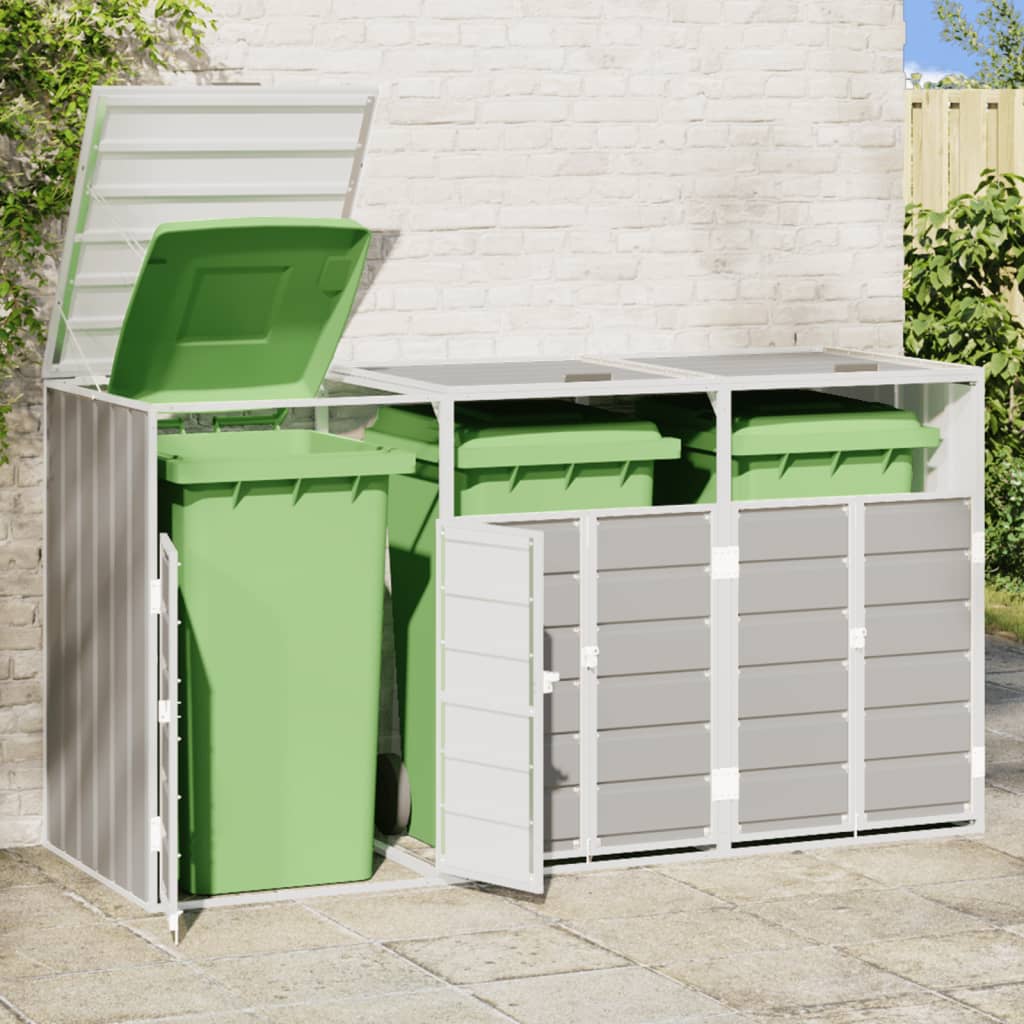 NNEVL Wheelie Bin Storage for Triple Bins Grey 216x81x115 cm Steel-2