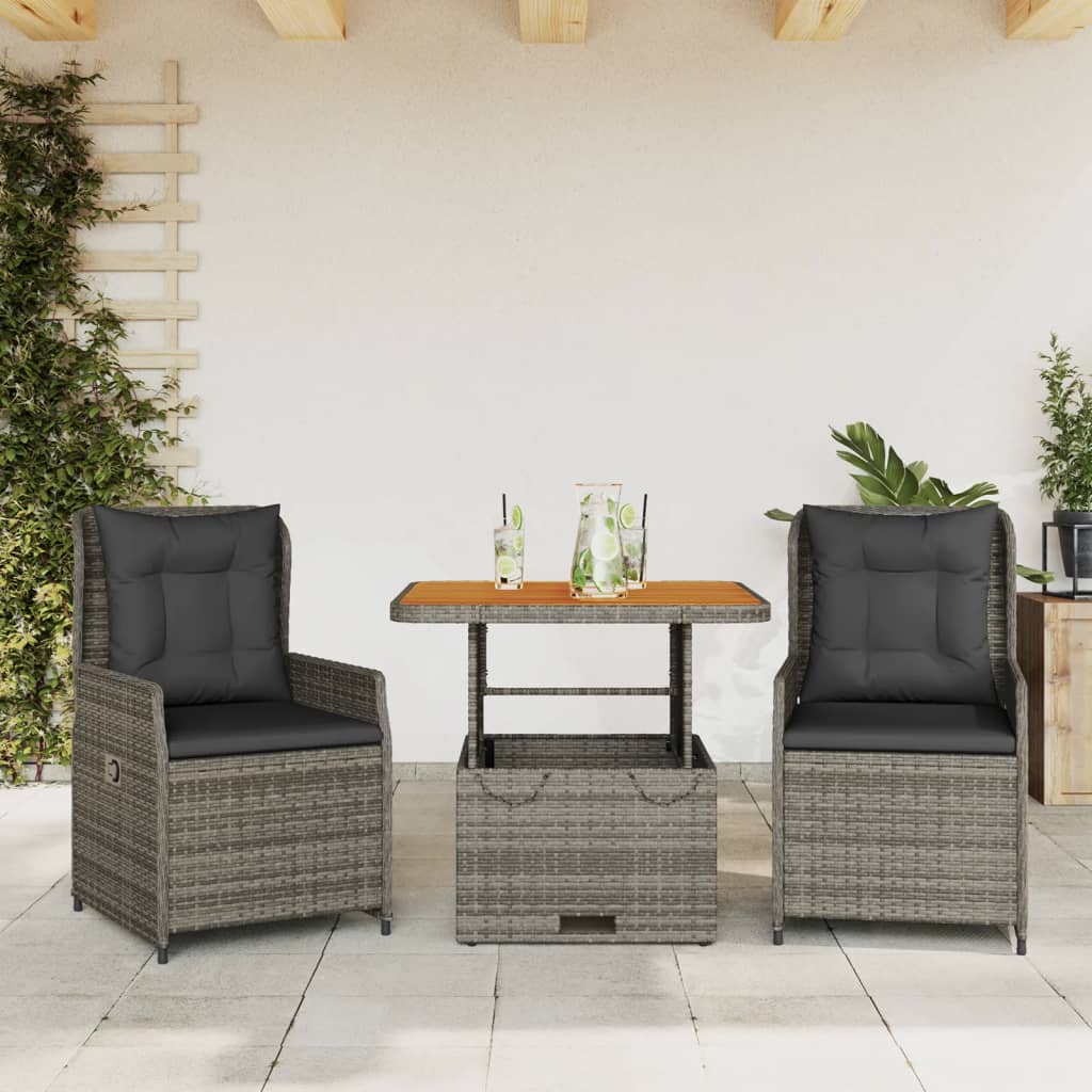NNEVL 3 Piece Bistro Set with Cushions Grey Poly Rattan-0