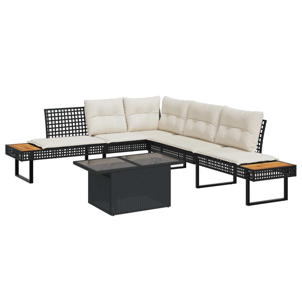 NNEVL 2 Piece Garden Sofa Set with Cushions Black Poly Rattan and Glass-0