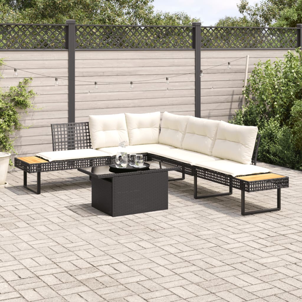 NNEVL 2 Piece Garden Sofa Set with Cushions Black Poly Rattan and Glass-1