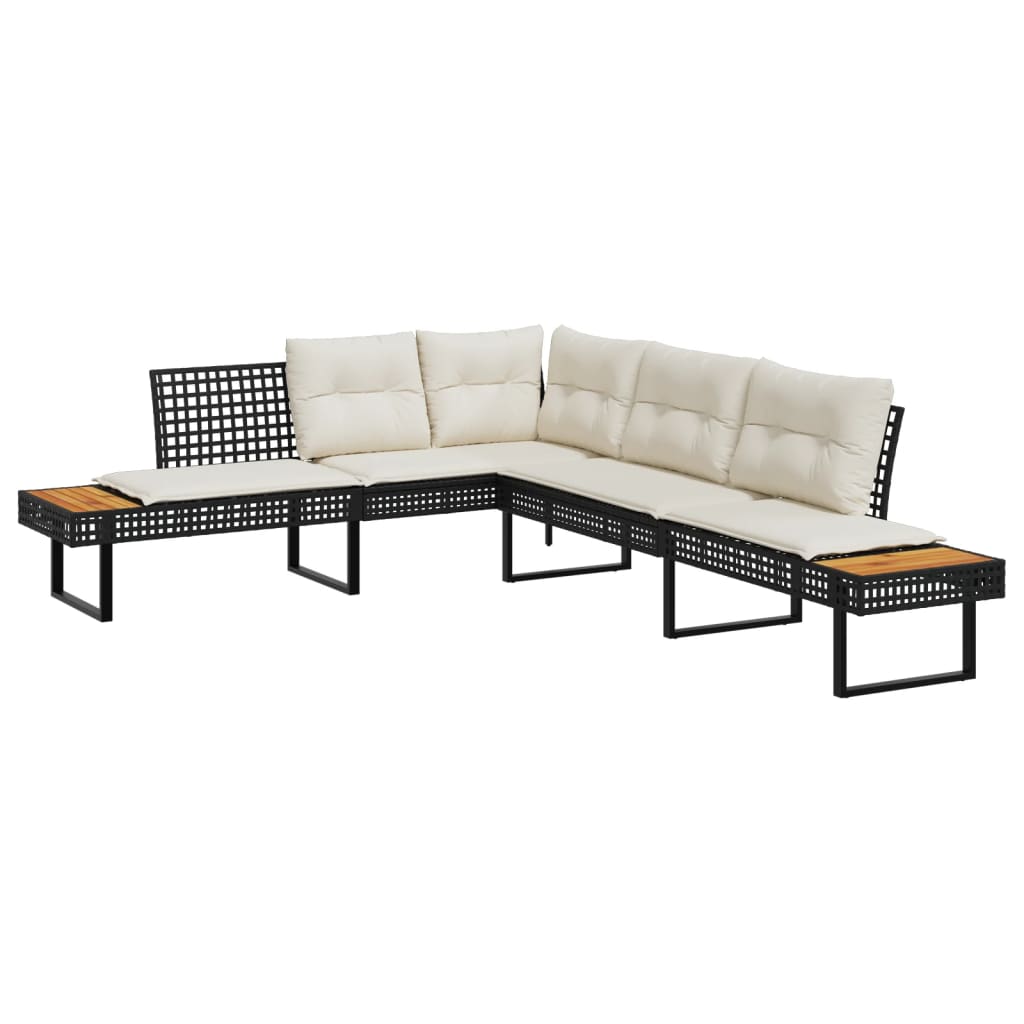 NNEVL 2 Piece Garden Sofa Set with Cushions Black Poly Rattan and Glass-2