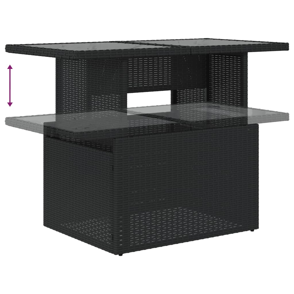 NNEVL 2 Piece Garden Sofa Set with Cushions Black Poly Rattan and Glass-4
